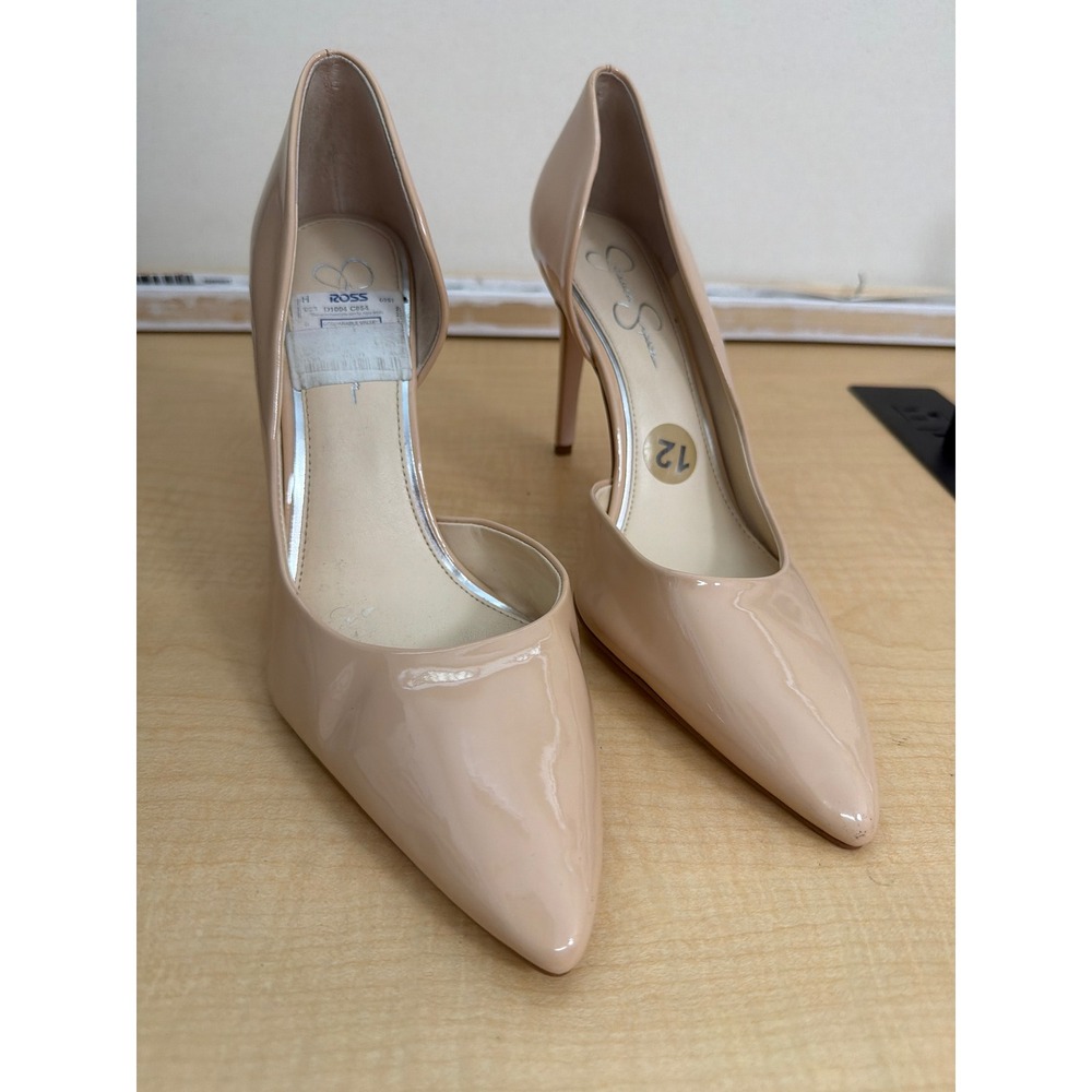 Jessica Simpson Nude Patent D'Orsay Pointed Toe Stiletto Pumps Heels Size 12
